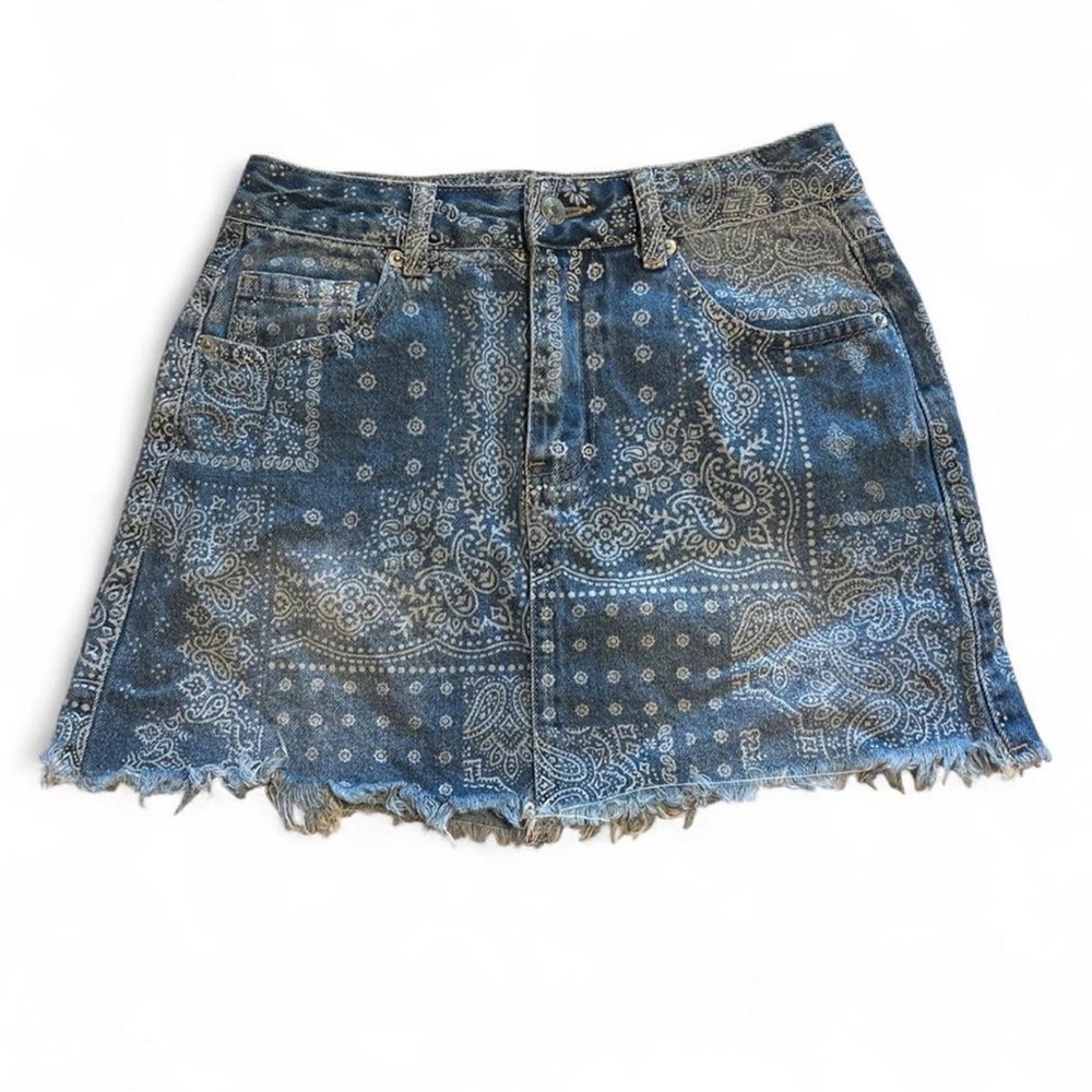 Forever 21 Blue Bandana Print Denim Mini Skirt